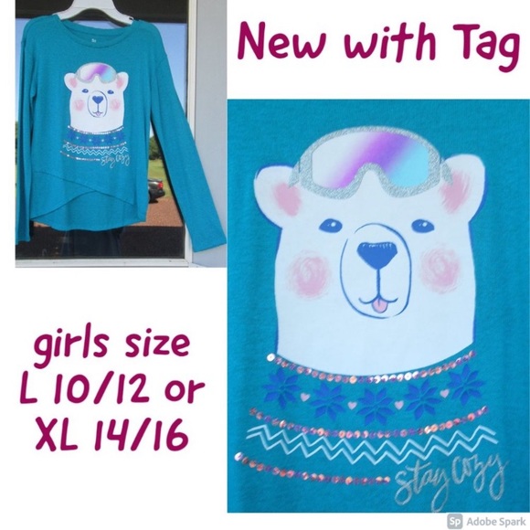 3/$12 SO polar bear cozy glitter graphic top w sequin XL 14 / 16 - Picture 17 of 17